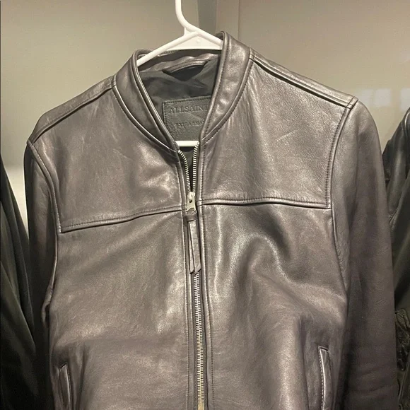 All Saints Black Leather Bomber Jacket - Picture 5 of 7
